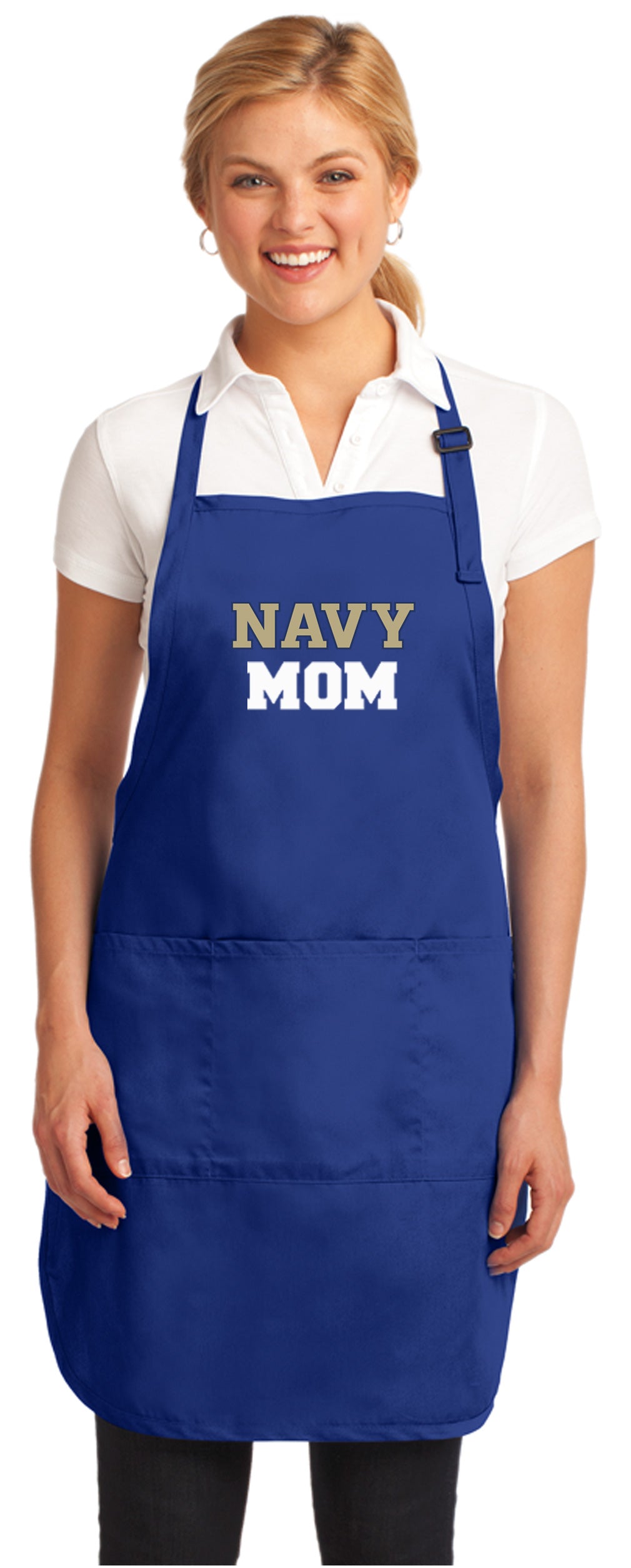 Naval Academy Apron Navy Midshipmen Apron - Stain Resistant Fabric Mom on Blue