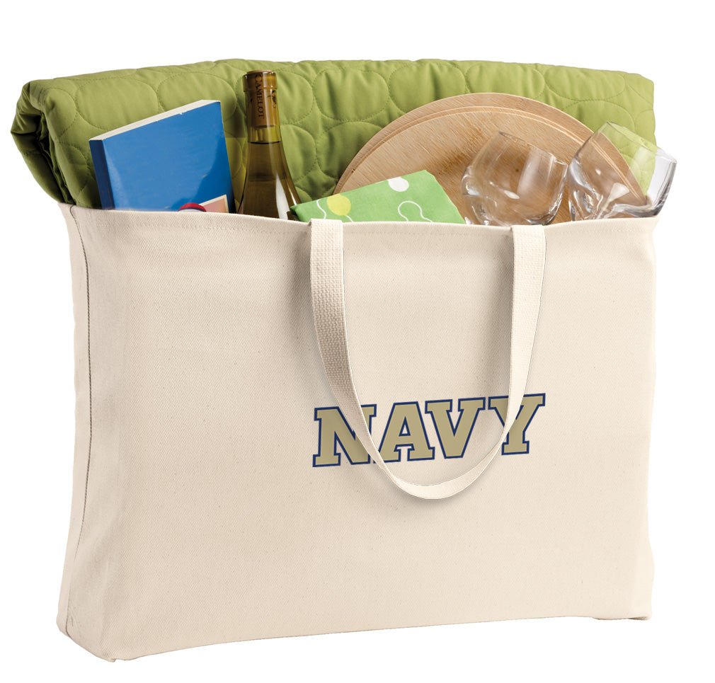 Naval Academy Large Tote Bag Navy Midshipmen Jumbo Tote for Beach Pool or Travel Tan