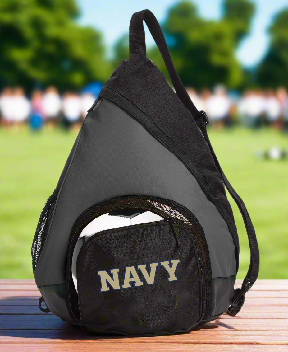 Naval Academy Sling Backpack Navy Midshipmen Bag with Soccer Ball or Volleyball Bag Sports Gear Compartment Practice Bag