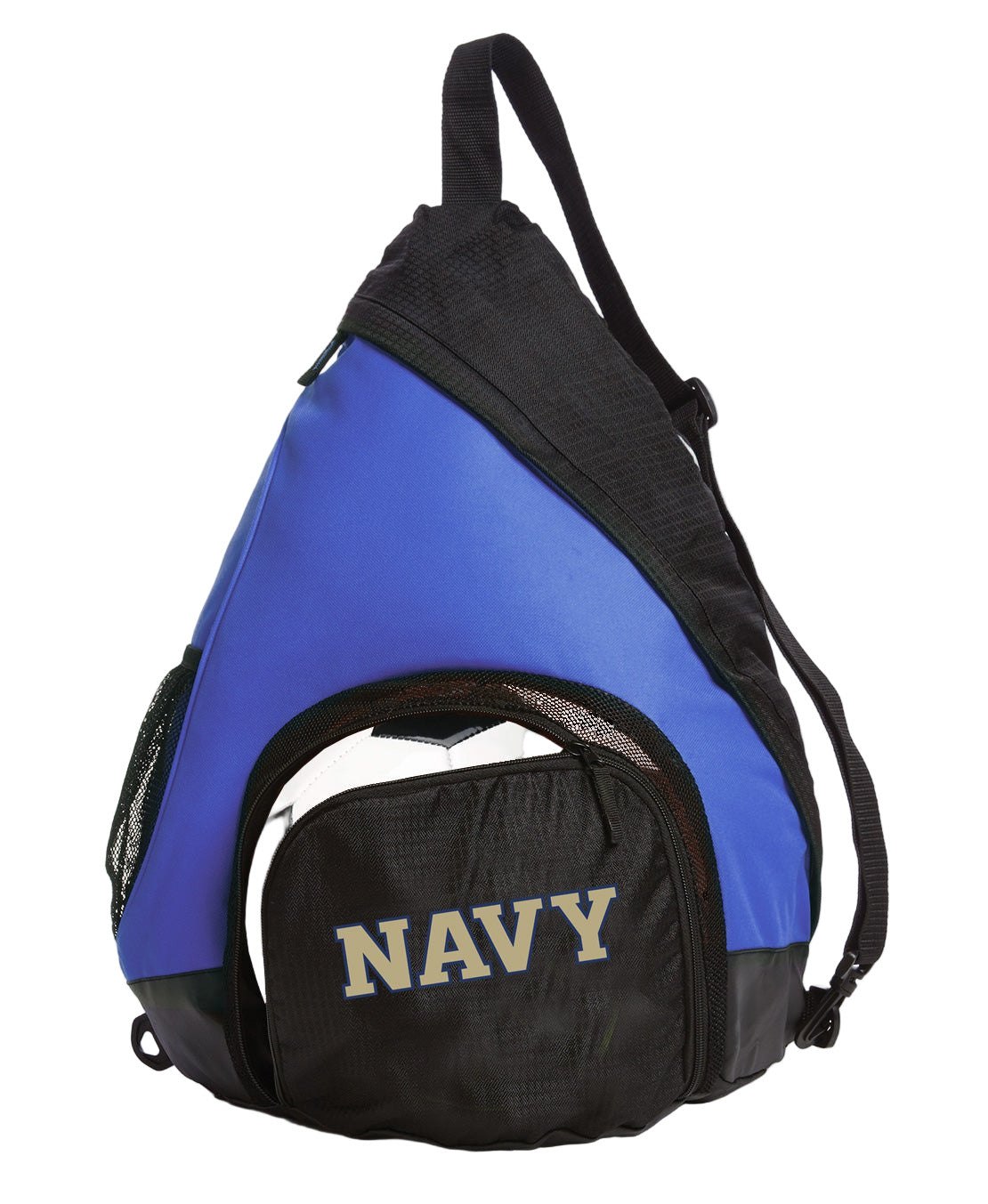 Naval Academy Sling Backpack Navy Midshipmen Bag with Soccer Ball or Volleyball Bag Sports Gear Compartment Practice Bag Blue
