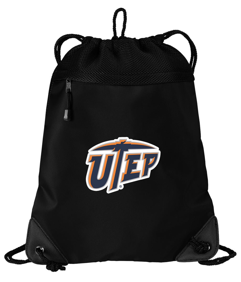 UTEP Drawstring Backpack University of Texas El Paso Cinch Pack - Mesh & Microfiber Black
