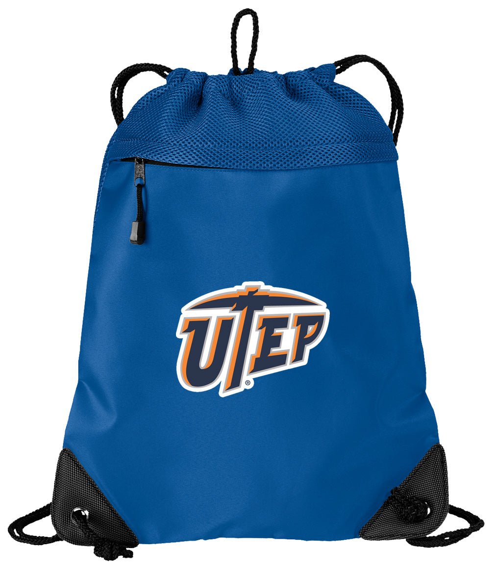 UTEP Drawstring Backpack University of Texas El Paso Cinch Pack - Mesh & Microfiber Blue