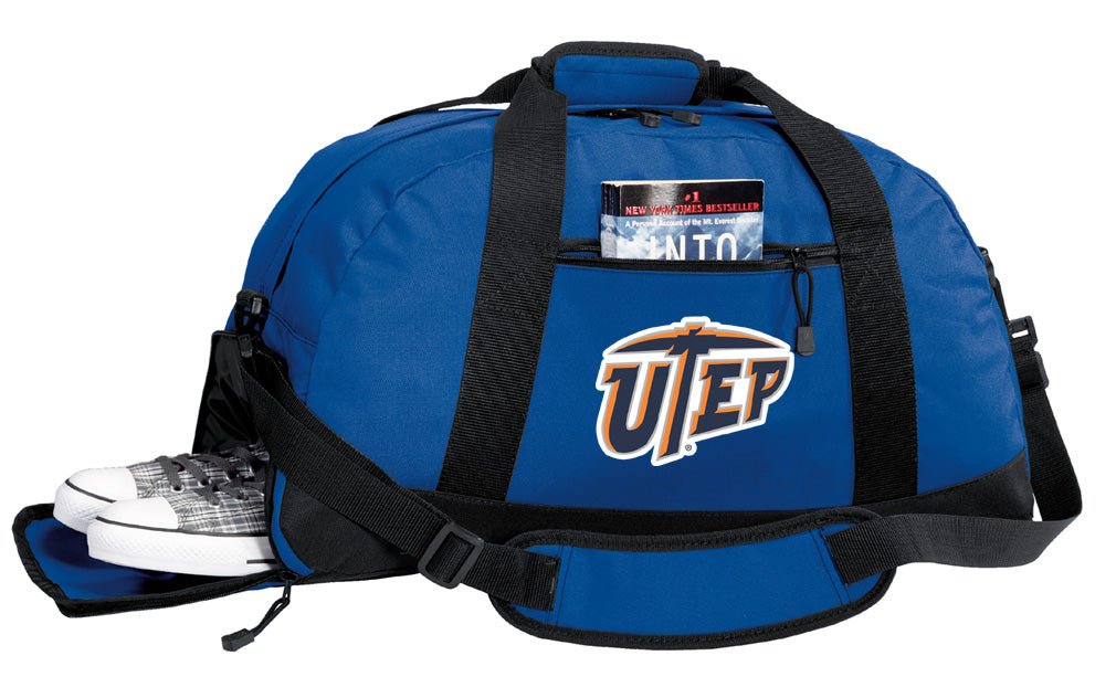 UTEP Duffel Bag – Official Miners Medium Gym & Travel Bag with Shoe Pocket – 600D Polyester Blue