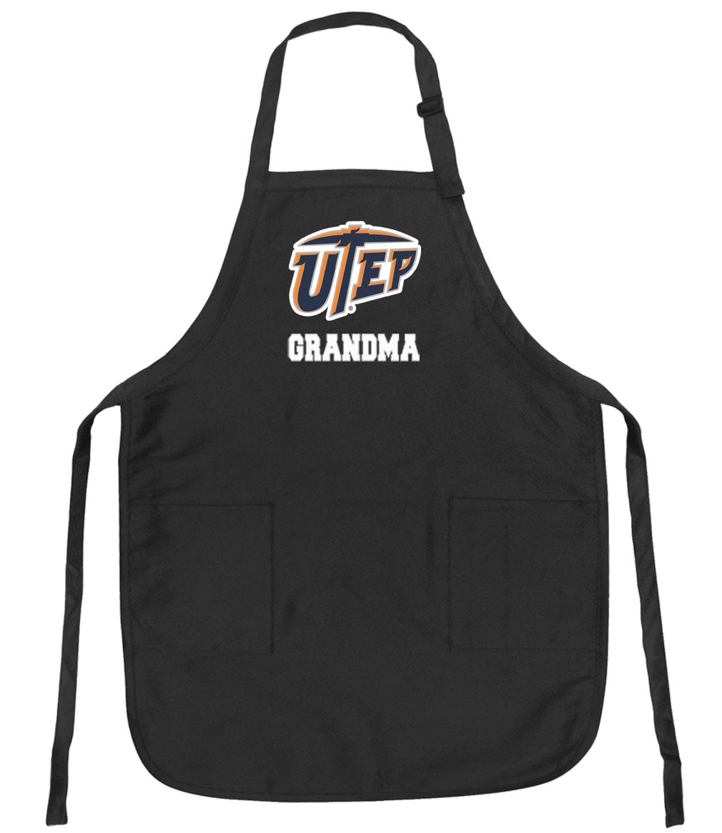UTEP Apron University of Texas El Paso Apron - Stain Resistant Fabric Grandma on Black