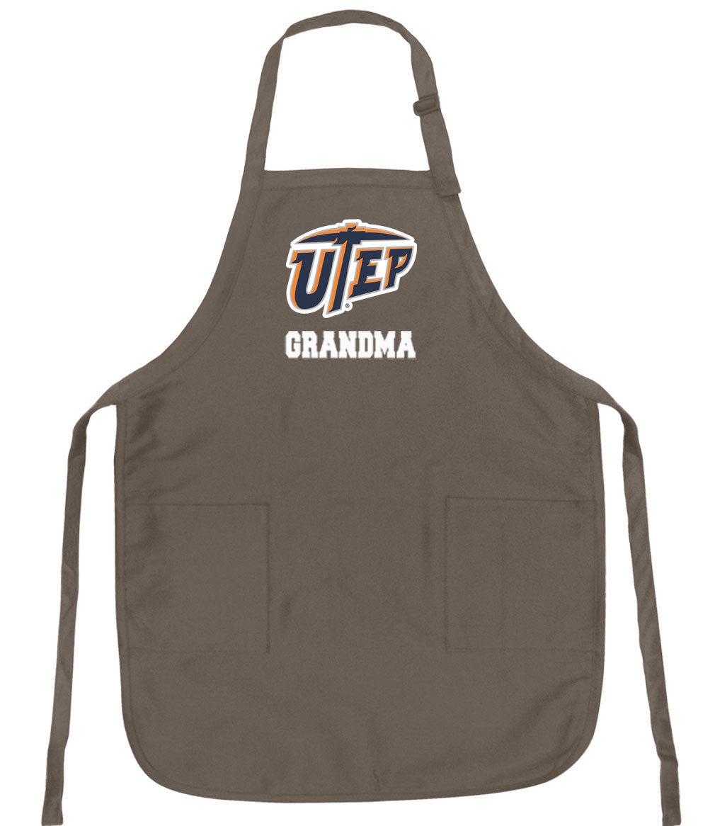 UTEP Apron University of Texas El Paso Apron - Stain Resistant Fabric Grandma on Khaki