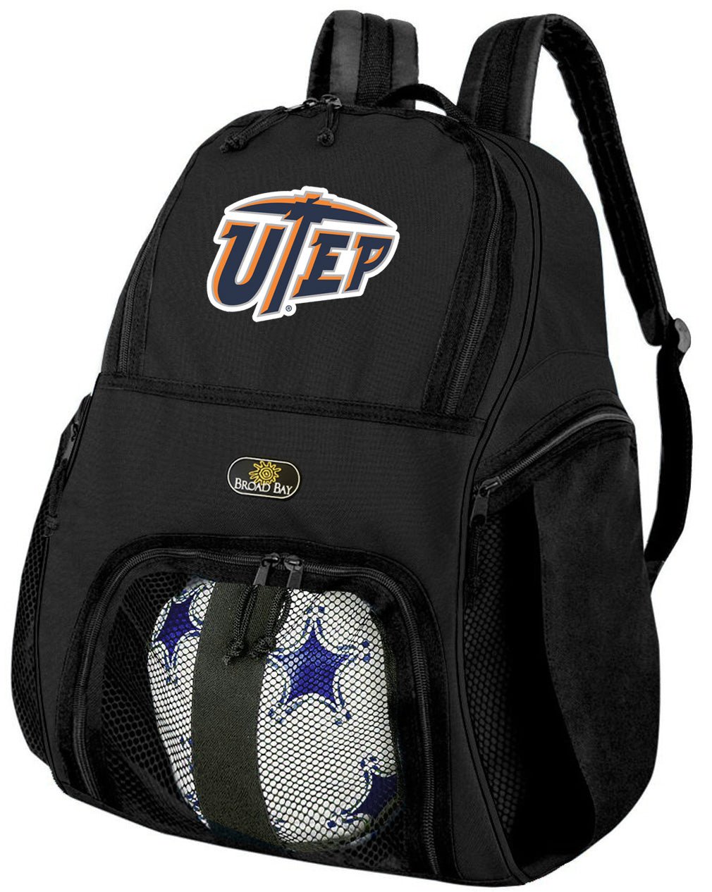 UTEP Soccer Ball Backpack or University of Texas El Paso Volleyball Sports Gear Bag Black