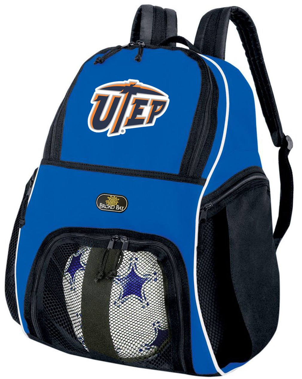 UTEP Soccer Ball Backpack or University of Texas El Paso Volleyball Sports Gear Bag Blue