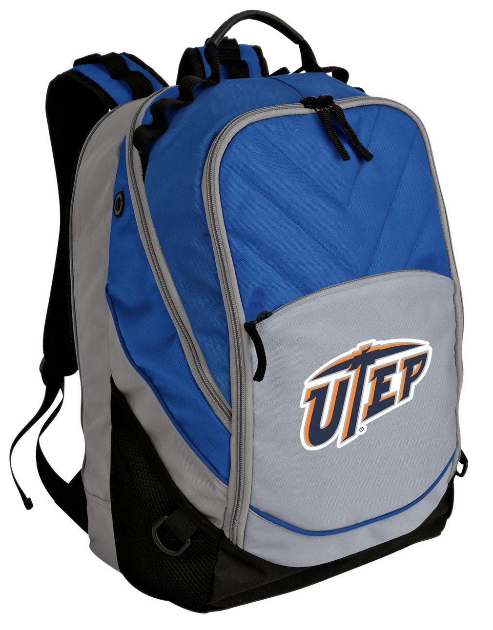 UTEP Miners Laptop Backpack – Official University of Texas El Paso Bookbag – 17" Laptop Sleeve, NCAA School Gear – 600D Polyester Blue and Gray