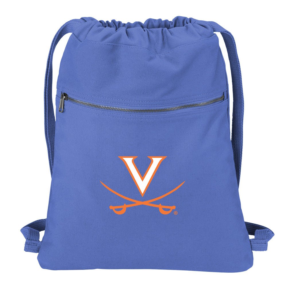 UVA Canvas Drawstring Backpack University of Virginia Cotton Cinch Pack Bag Dye Washed Blue