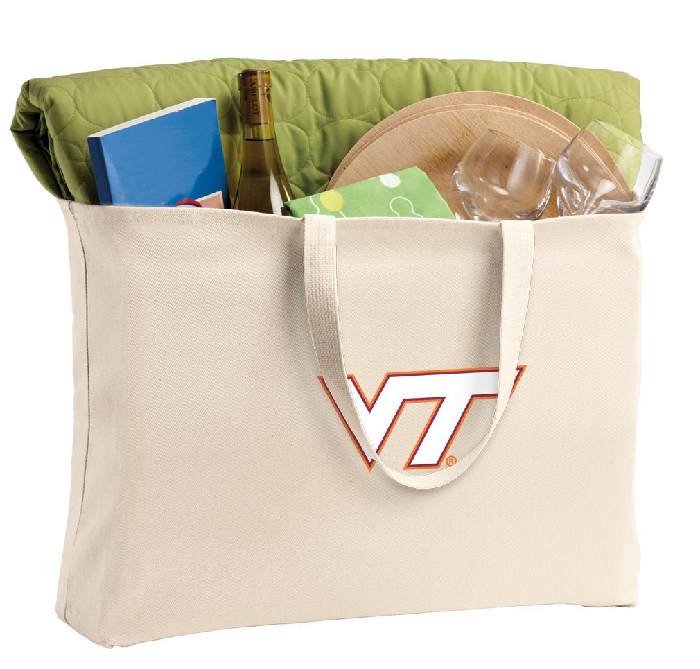Virginia Tech Large Tote Bag VT Hokies Jumbo Tote for Beach Pool or Travel Tan