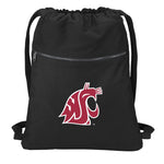 Washington State University Canvas Drawstring Backpack WSU Cougars Cotton Cinch Pack Bag Black