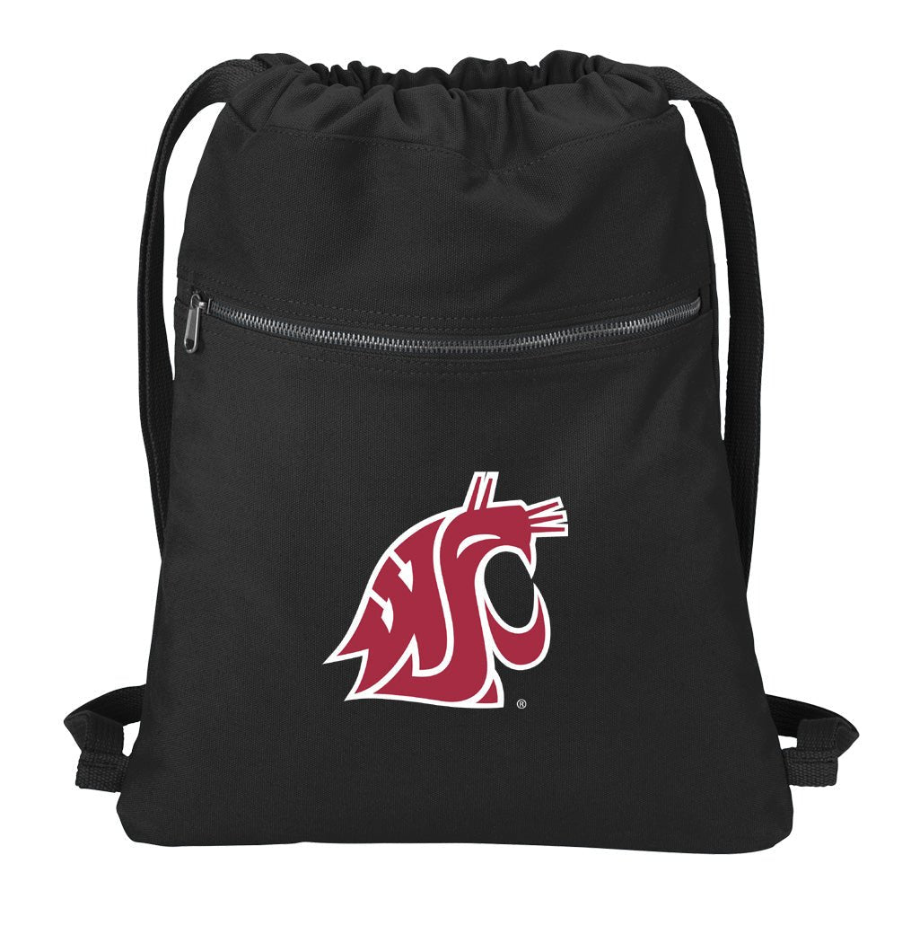 Washington State University Canvas Drawstring Backpack WSU Cougars Cotton Cinch Pack Bag Black