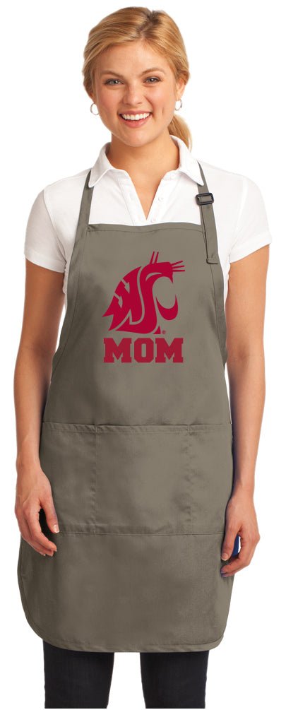 Washington State Apron WSU Cougars Apron - Stain Resistant Fabric Mom on Khaki