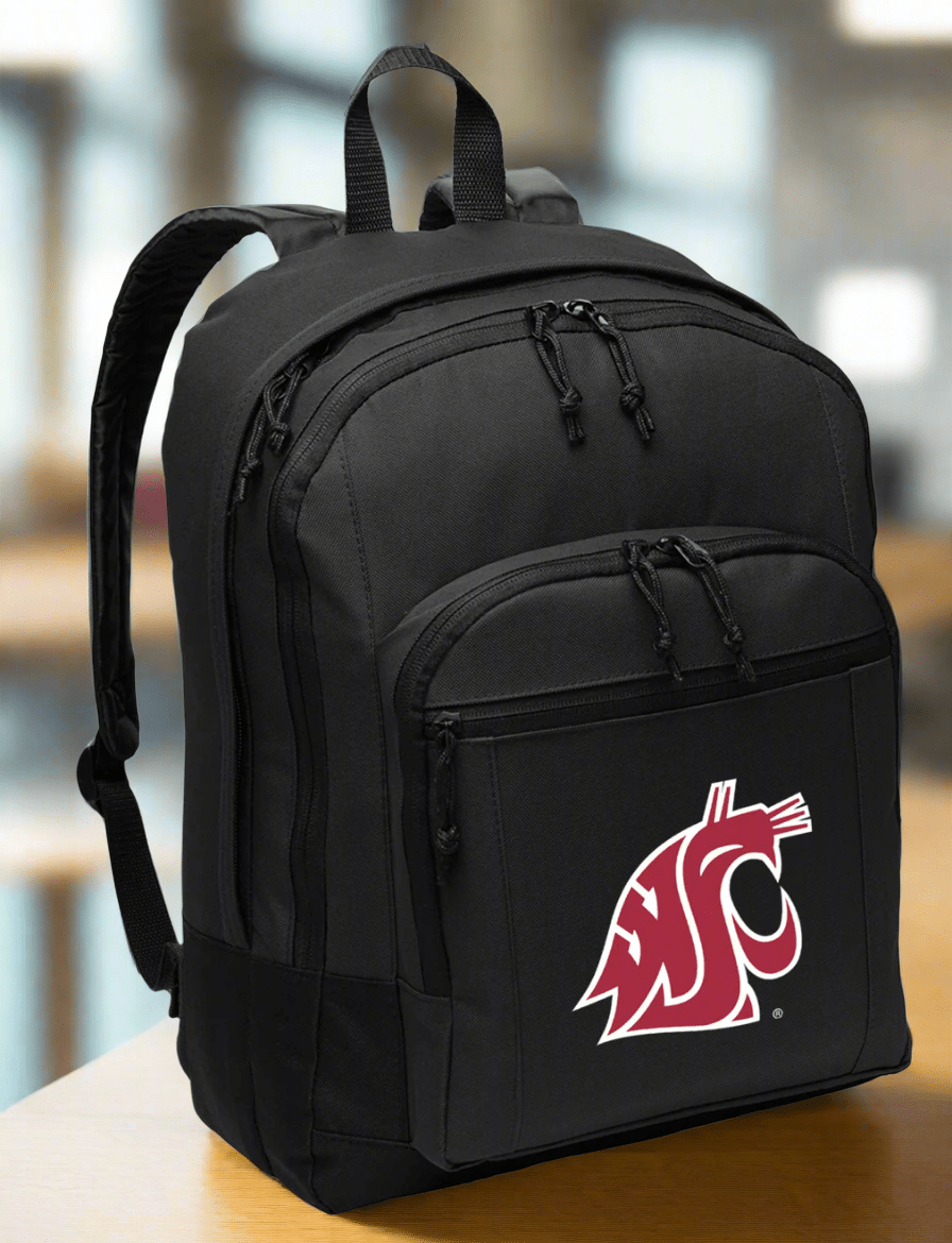 Washington State Backpack WSU Cougars Medium Classic Style Backpack Black