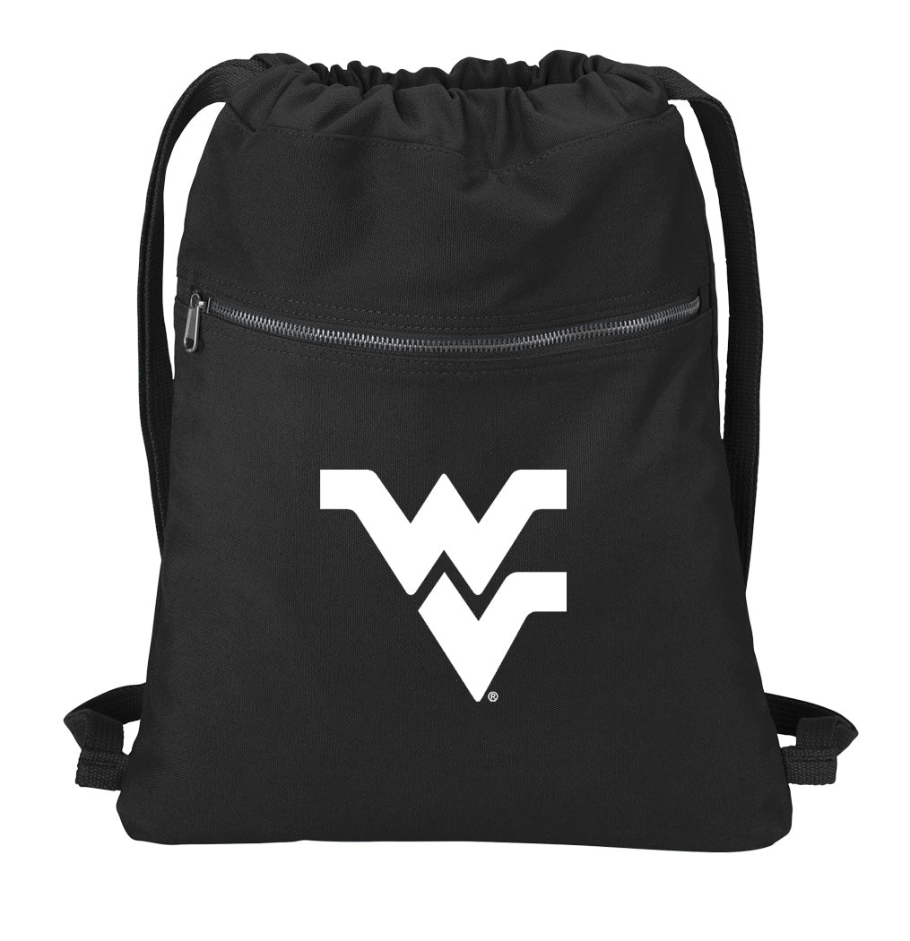 West Virginia University Canvas Drawstring Backpack WVU Cotton Cinch Pack Bag Black