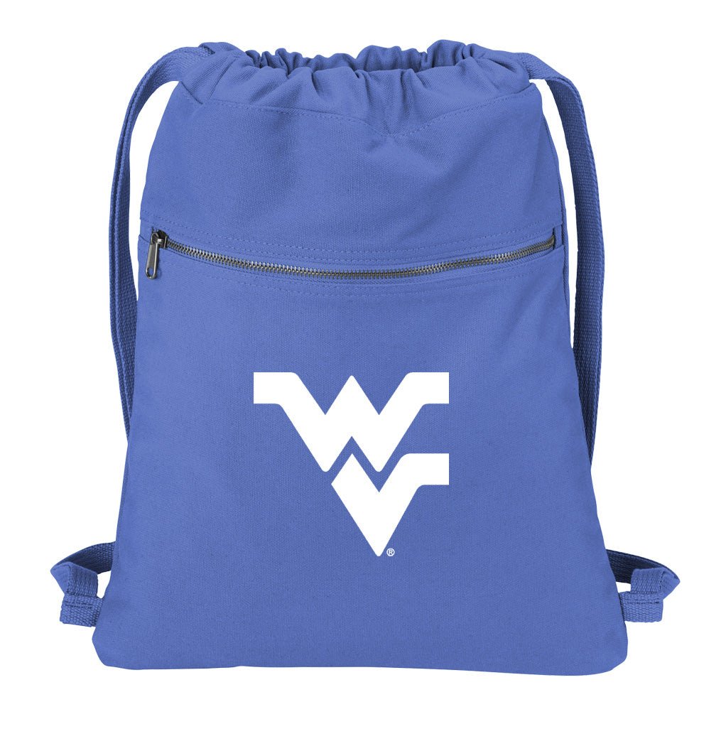 West Virginia University Canvas Drawstring Backpack WVU Cotton Cinch Pack Bag Dye Washed Blue