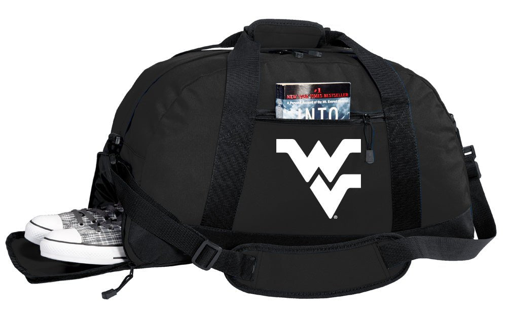 West Virginia Duffel Bag – Official Mountaineers Medium Gym & Travel Bag with Shoe Pocket – 600D Polyester Black
