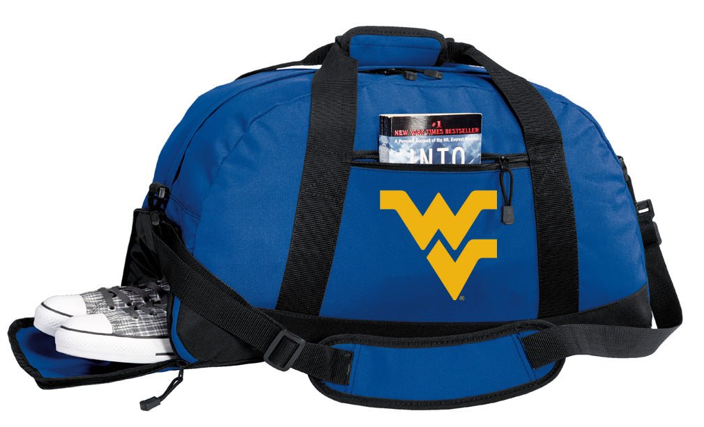 West Virginia Duffel Bag – Official Mountaineers Medium Gym & Travel Bag with Shoe Pocket – 600D Polyester Blue