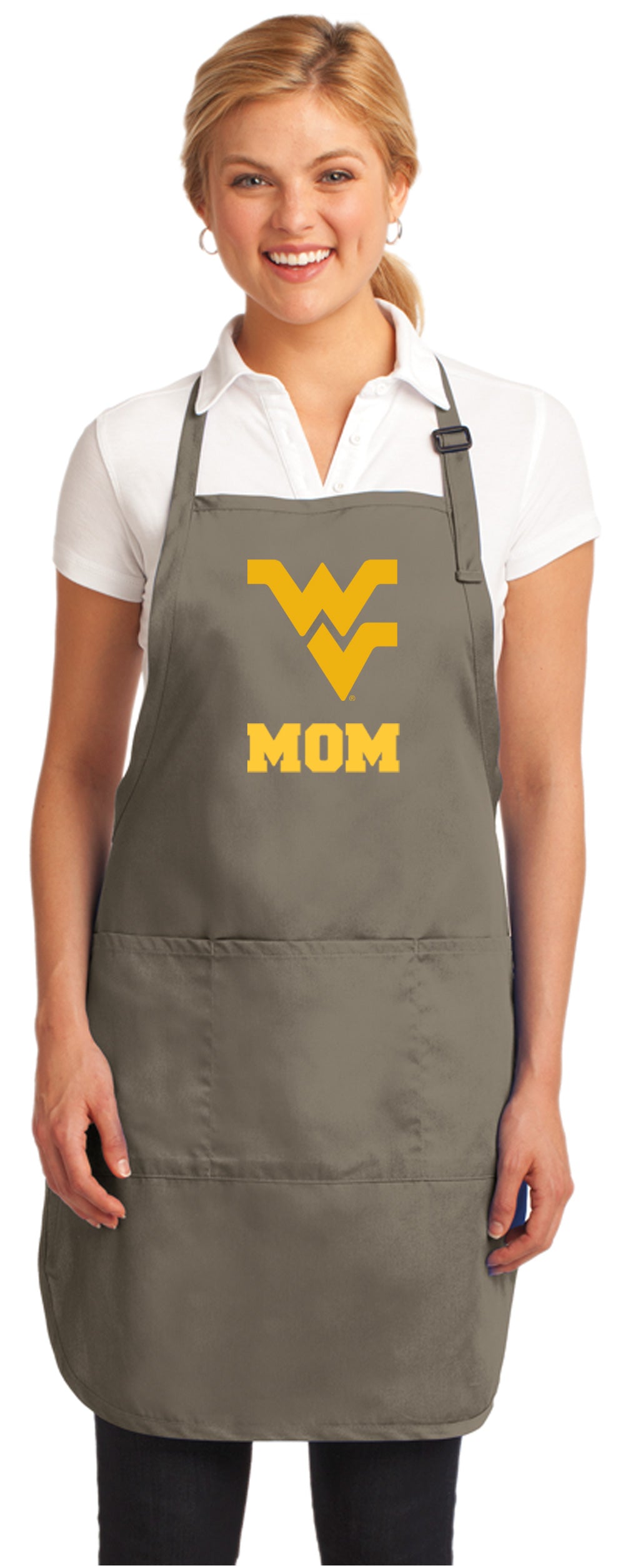 West Virginia Apron WVU Apron - Stain Resistant Fabric Mom on Khaki