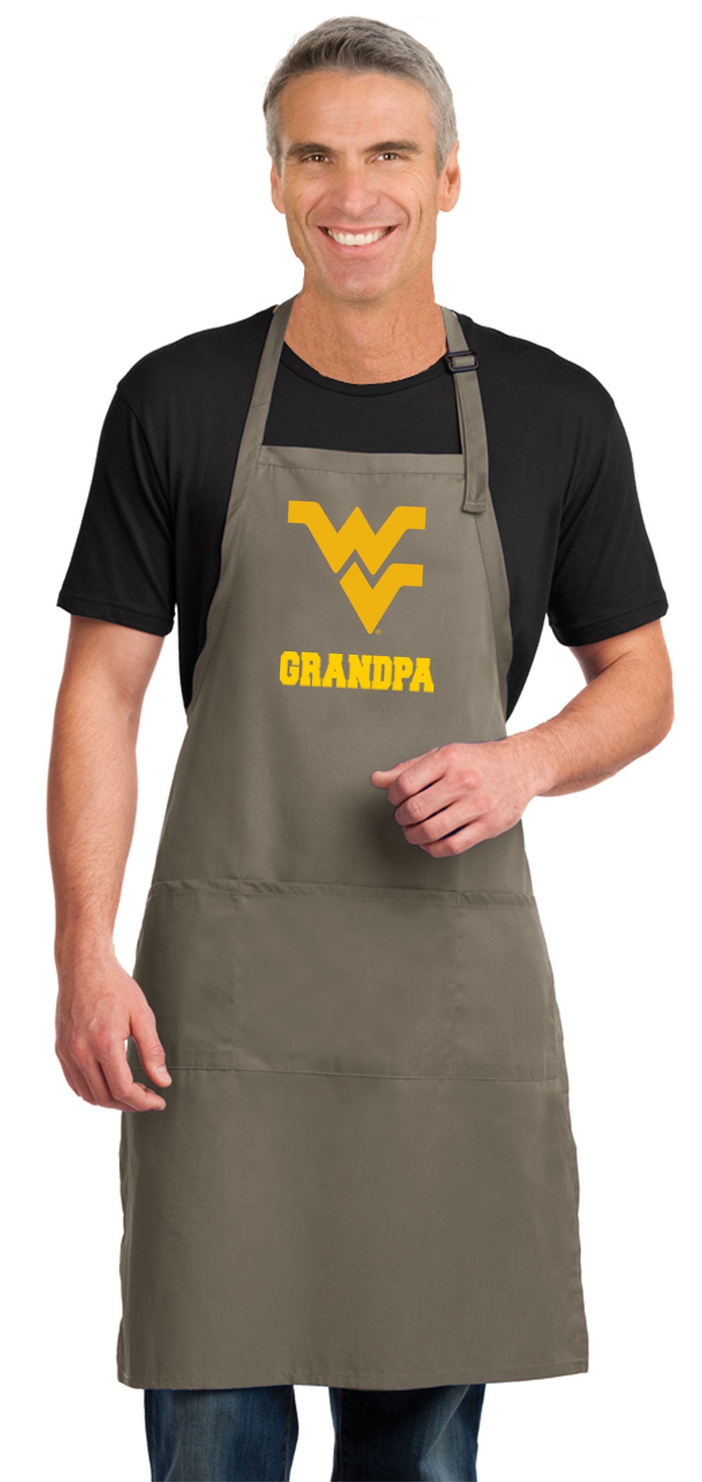 West Virginia Large Apron WVU Apron - Adjustable with Pockets Grandpa on Khaki
