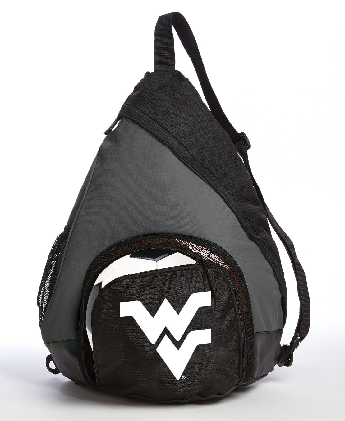 West Virginia University Sling Backpack WVU Bag with Soccer Ball or Volleyball Bag Sports Gear Compartment Practice Bag Black