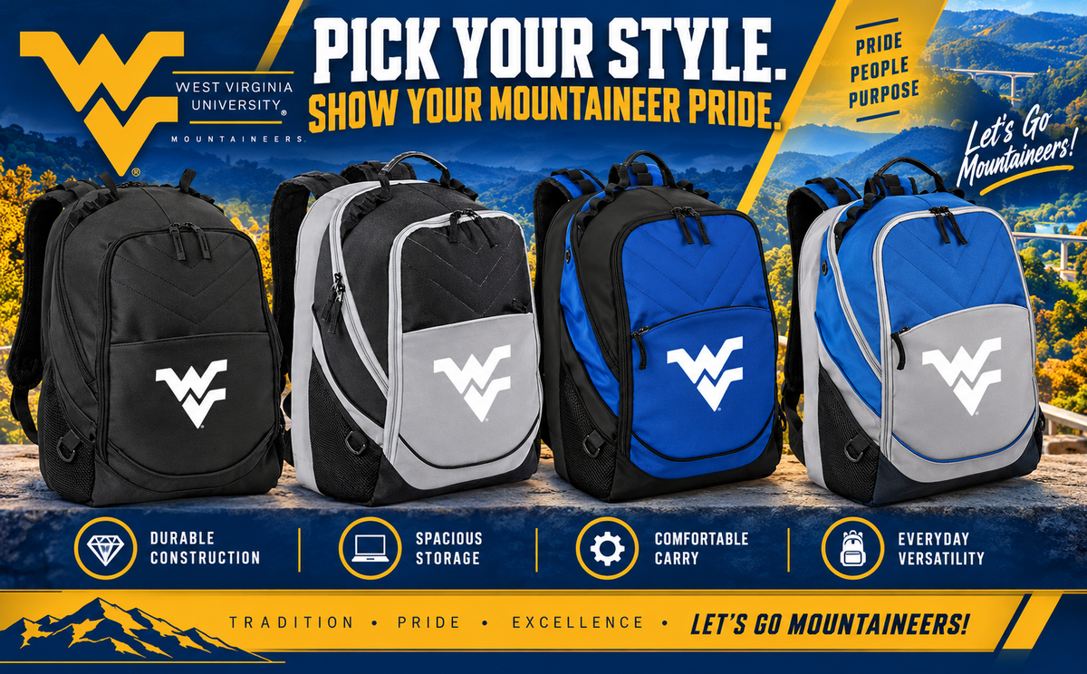 West Virginia University Laptop Backpack Black and Gray